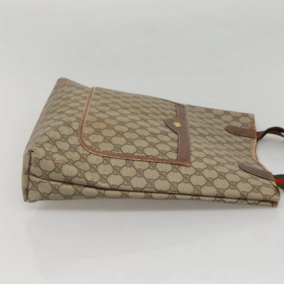GUCCI GG Supreme Web Sherry Line Tote Bag PVC Beige Green Red Auth 117760 - Picture 6 of 16